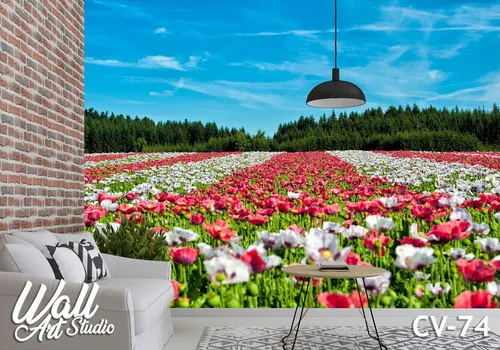 Cveće foto tapeta crveno bela livada - Tapete za zid Cveće