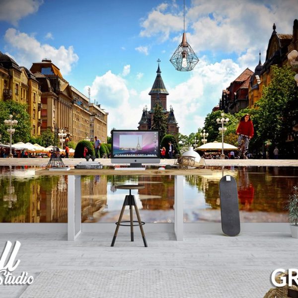 Foto tapeta crkva i gradska ulica 4 - Fototapete za zid - Gradovi