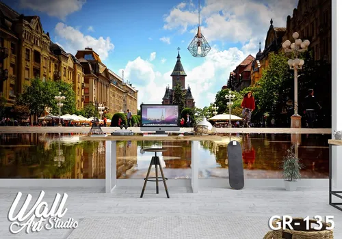 Foto tapeta crkva i gradska ulica 4 - Fototapete za zid - Gradovi