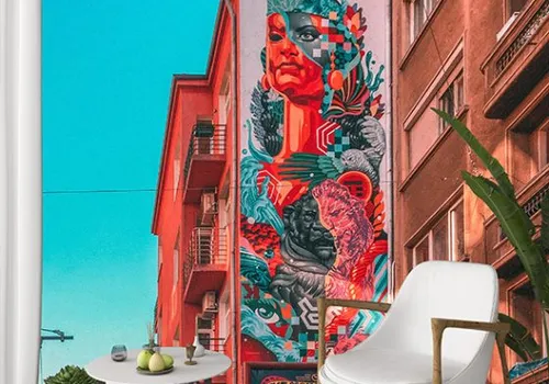 Foto tapeta grafit na fasadi - Fototapete za zid - Gradovi