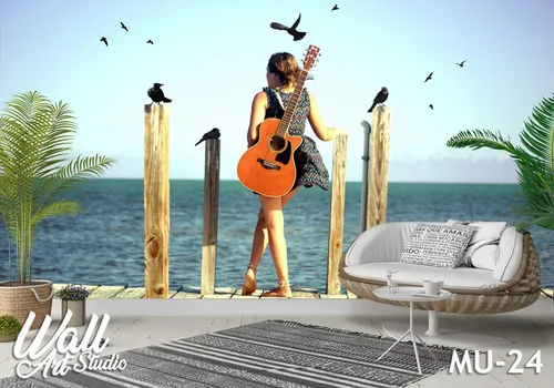 Foto tapeta devojka sa gitarom - Tapete za zid Muzika